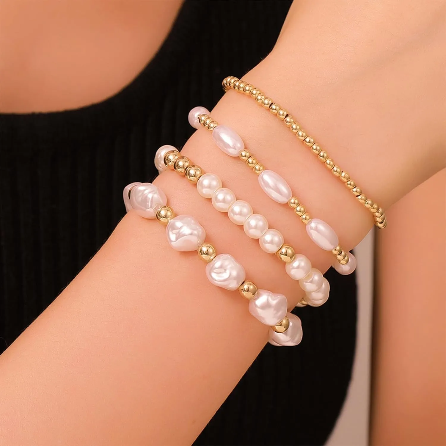 Gold Beaded Bracelets for Women Non Tarnish Dainty Pearl Beaded Bracelet for Womens Silver Bead Bracelets Stack Stretch Bracelets Jewelry Gifts 2025