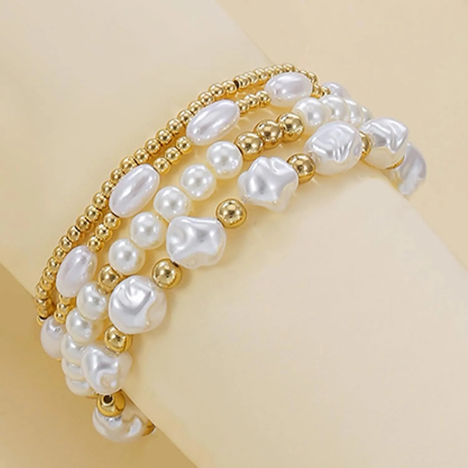 Gold Beaded Bracelets for Women Non Tarnish Dainty Pearl Beaded Bracelet for Womens Silver Bead Bracelets Stack Stretch Bracelets Jewelry Gifts 2025