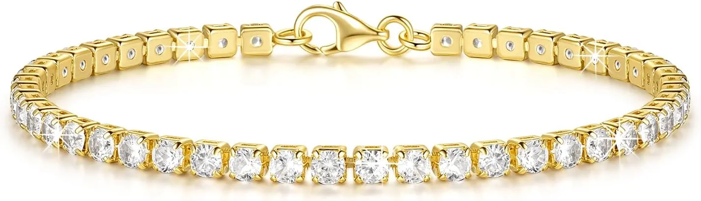 Gold Bracelets 14K Gold Tennis Bracelets for Women Non Tarnish Dainty Chain Bracelet Cubic Zirconia Bracelet Ideal Presents Available in 5 Sizes 6.5'' 7'' 7.5'' 8'' 9'' (6.5in)