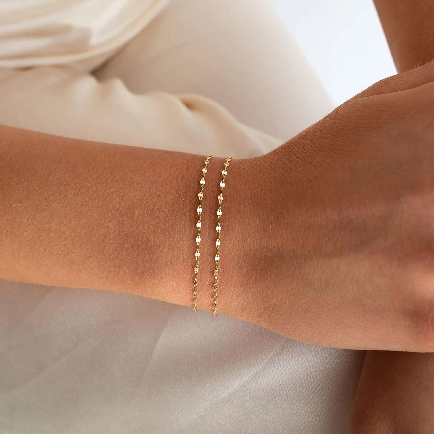 Gold Bracelets for Women, 14K Gold Evil Eye Bracelets Pearl Bracelet Sparkle Bracelet Twisted Bead Bracelets Dainty Gold Adjustable Bracelets Layered Lips Chain Bracelets Jewelry for Women