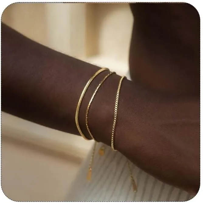 Gold Bracelets for Women Trendy, Dainty Stackable Chain Bracelets Set, Gold Bracelets Waterproof Jewelry Gifts Adjustable