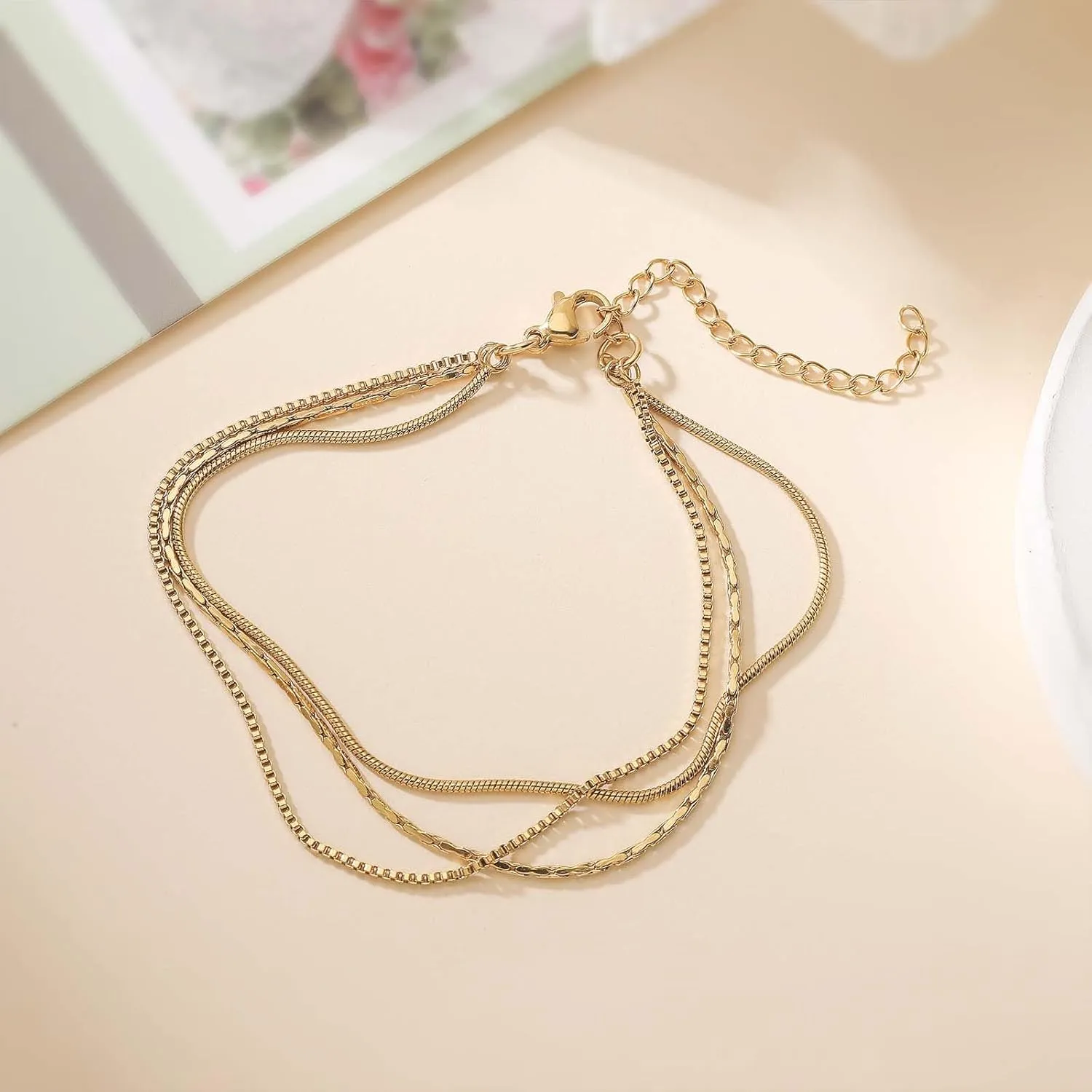 Gold Bracelets for Women Trendy, Dainty Stackable Chain Bracelets Set, Gold Bracelets Waterproof Jewelry Gifts Adjustable