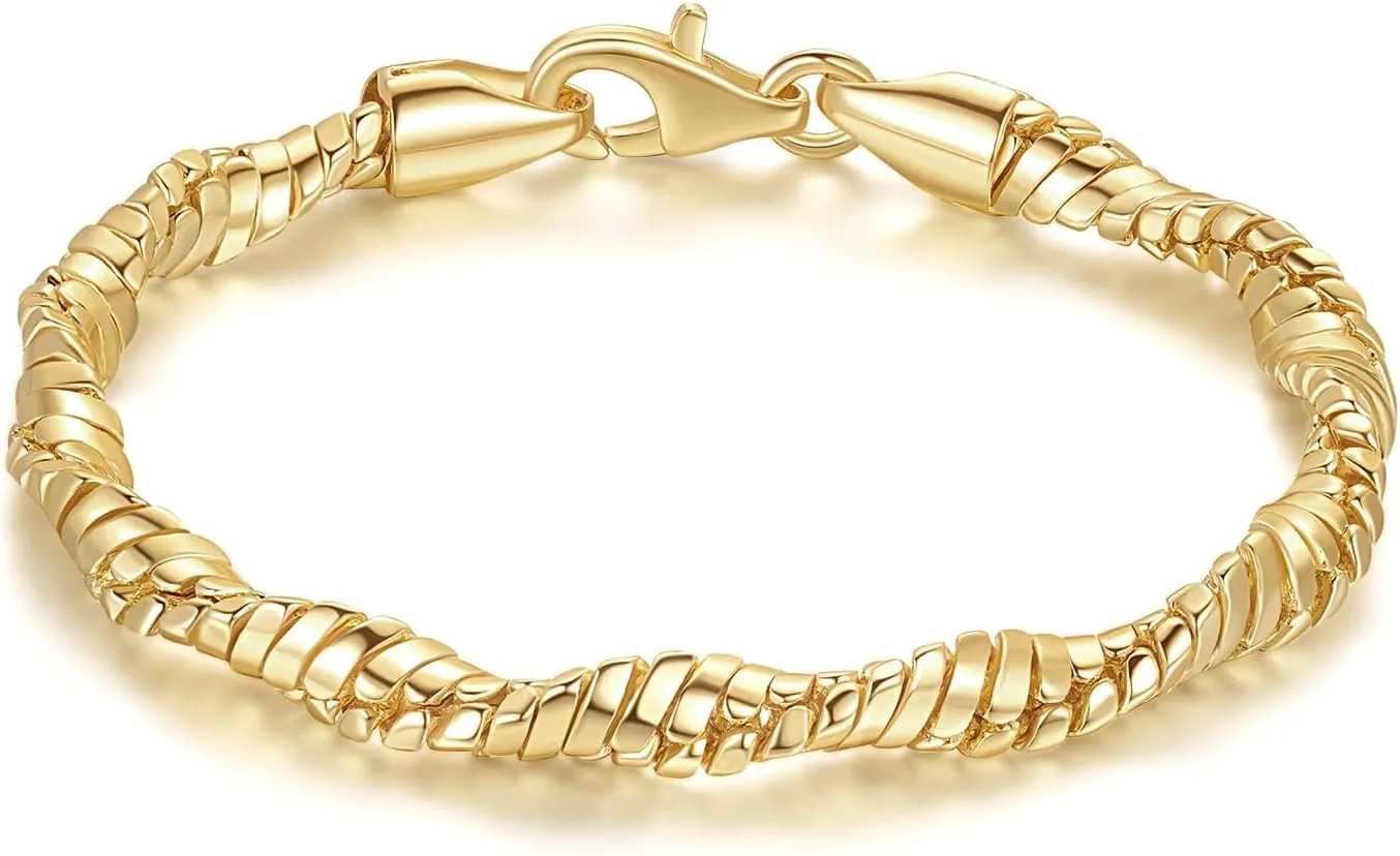 Gold Bracelets for Women Trendy Men Bracelet Twisted Water Wave Gold Chain Bracelet Gifts for Women Friends Mom Wife Jewelry 7/7.5/8/8.5 inches