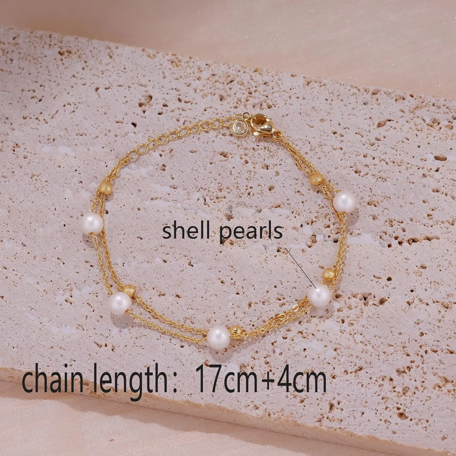 Gold Bracelets for Women,Dainty Gold Bracelet Stack 14K Gold Plated Pearl Bracelet Set Cute Tennis Bracelet Stackable Chain Bracelets for Women Waterproof Pearl Bead Bracelet Womens Jewelry