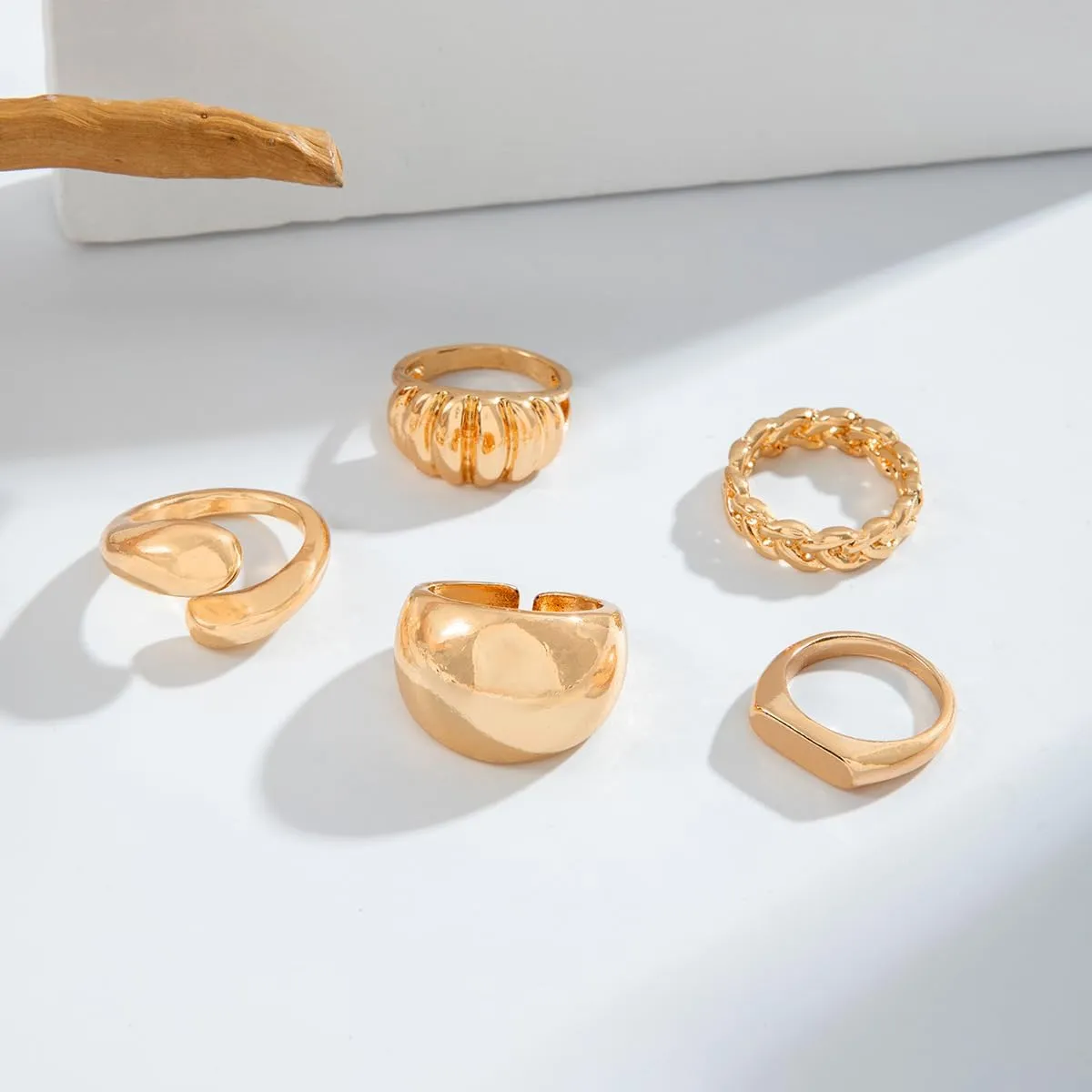 Gold Chunky Rings Set for Women - Stackable Knuckle Ring, Minimalist Finger Ring, Statement Thumb Ring - Jewelry Birthday Gifts for Teen Girls