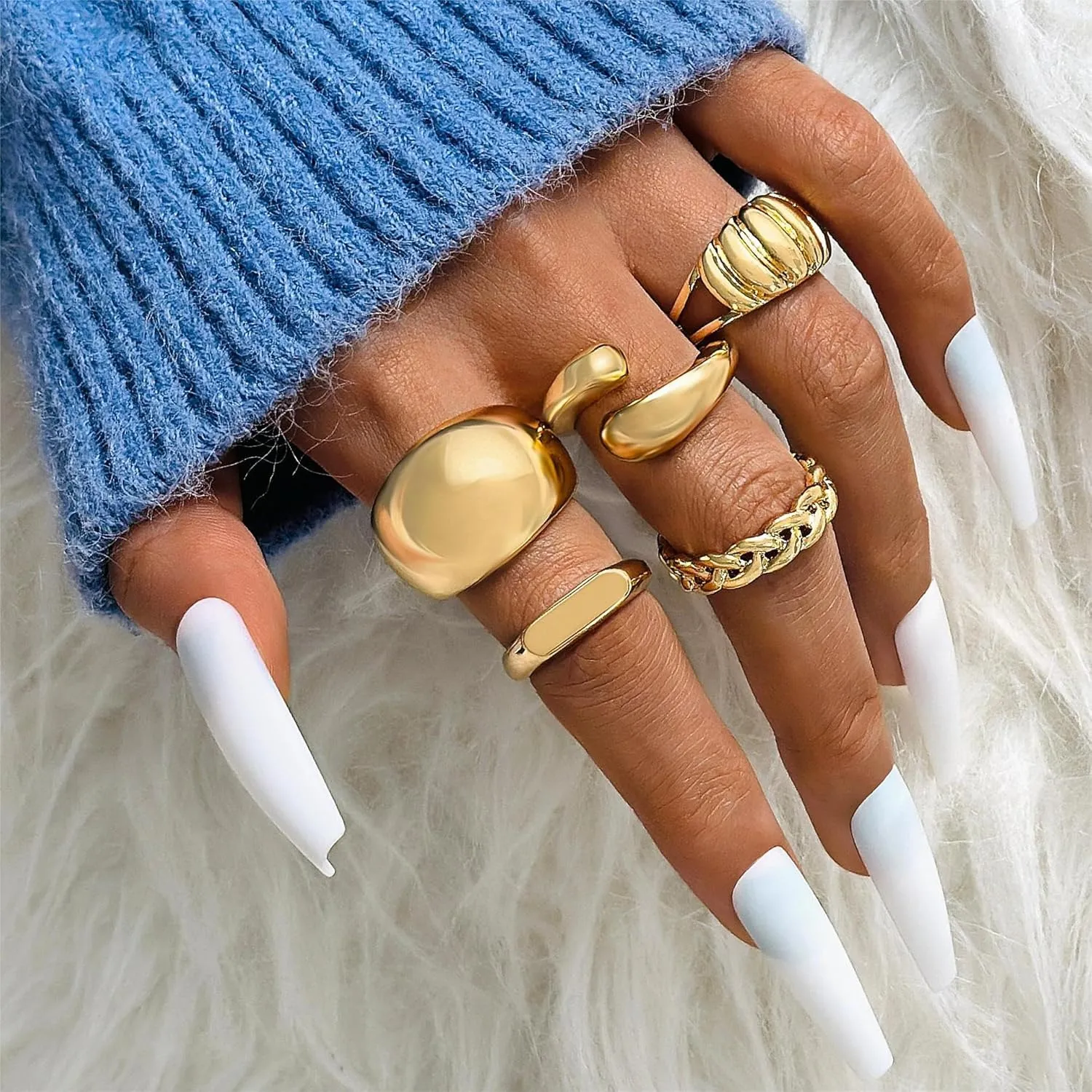 Gold Chunky Rings Set for Women - Stackable Knuckle Ring, Minimalist Finger Ring, Statement Thumb Ring - Jewelry Birthday Gifts for Teen Girls