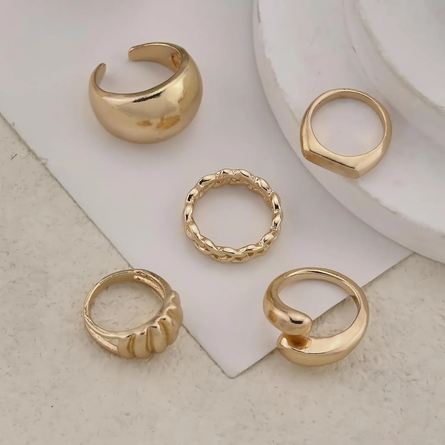 Gold Chunky Rings Set for Women - Stackable Knuckle Ring, Minimalist Finger Ring, Statement Thumb Ring - Jewelry Birthday Gifts for Teen Girls