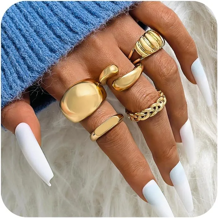 Gold Chunky Rings Set for Women - Stackable Knuckle Ring, Minimalist Finger Ring, Statement Thumb Ring - Jewelry Birthday Gifts for Teen Girls