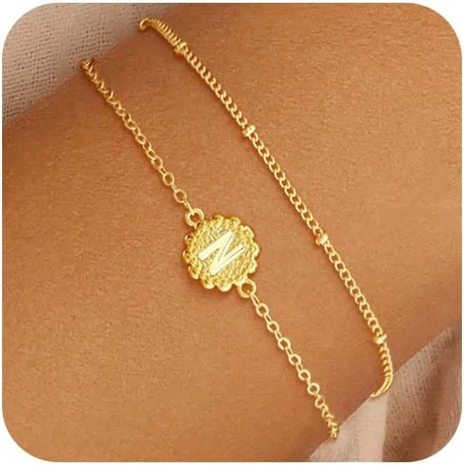 Gold Initial Bracelets for Women 14K Gold Plated Dainty O Chain satellite Chain initial Bracelet for Women Trendy Gold Stackable Cuff Bracelets Jewelry Gifts for Women Adjustable 7" 2"