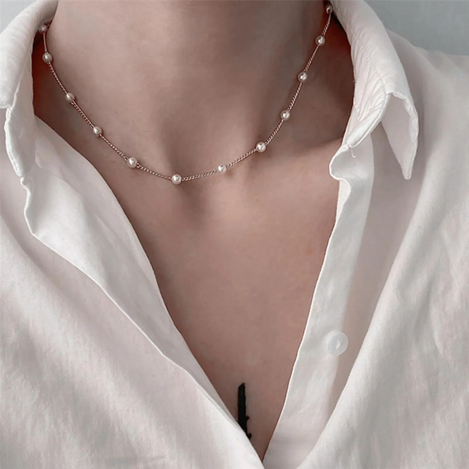 Gold Pearl Necklace for Women 14K Gold Plated Layered Pearl Necklaces Silver Choker Necklaces Every Jewels Dainty Silver Necklace Jewelry for Women