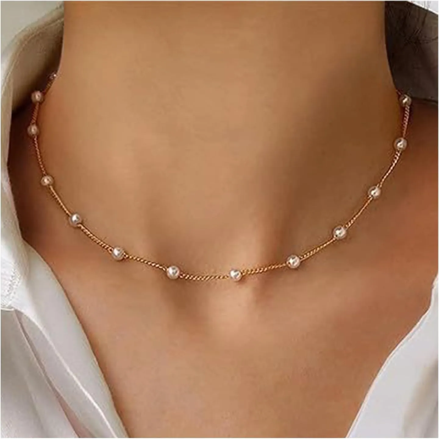 Gold Pearl Necklace for Women 14K Gold Plated Layered Pearl Necklaces Silver Choker Necklaces Every Jewels Dainty Silver Necklace Jewelry for Women