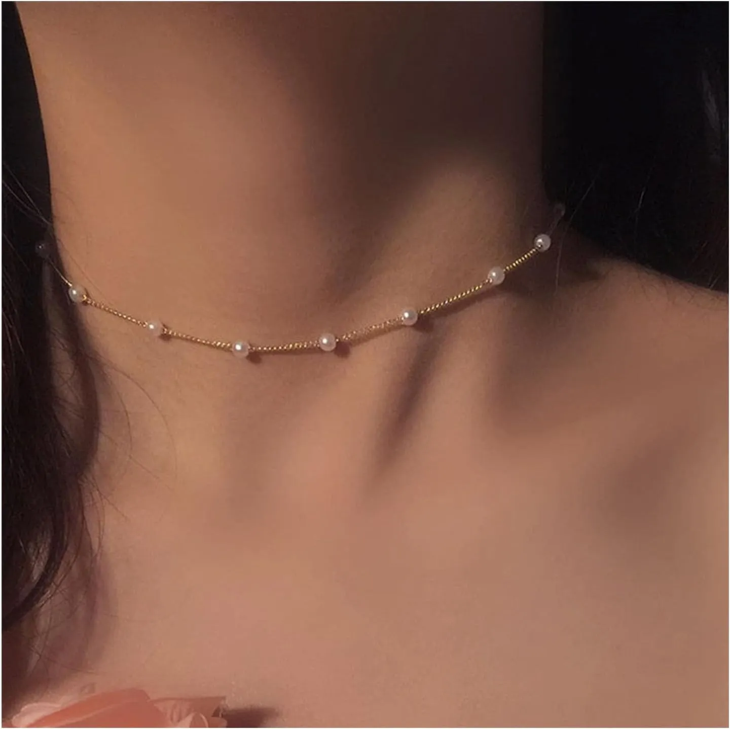 Gold Pearl Necklace for Women 14K Gold Plated Layered Pearl Necklaces Silver Choker Necklaces Every Jewels Dainty Silver Necklace Jewelry for Women