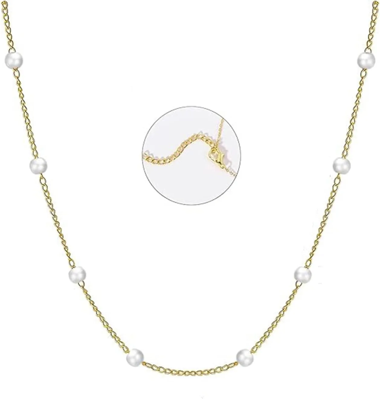 Gold Pearl Necklace for Women 14K Gold Plated Layered Pearl Necklaces Silver Choker Necklaces Every Jewels Dainty Silver Necklace Jewelry for Women