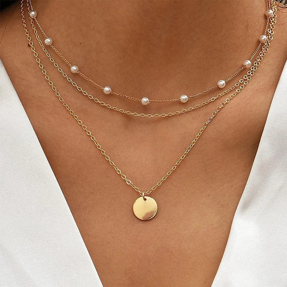 Gold Pearl Necklace,Dainty Layered Gold Necklaces Prom Pearl Choker Necklace Handmade Tiny Pearl Y-Necklace Necklaces for Women Pearl Jewelry for Wedding Bridal Birthday Jewelry (G)