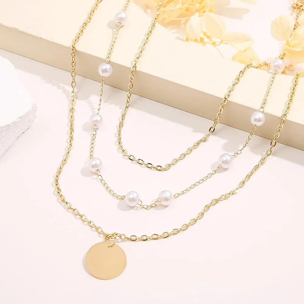 Gold Pearl Necklace,Dainty Layered Gold Necklaces Prom Pearl Choker Necklace Handmade Tiny Pearl Y-Necklace Necklaces for Women Pearl Jewelry for Wedding Bridal Birthday Jewelry (G)