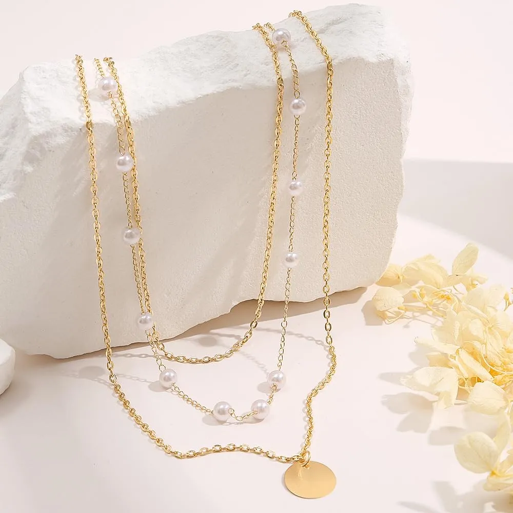 Gold Pearl Necklace,Dainty Layered Gold Necklaces Prom Pearl Choker Necklace Handmade Tiny Pearl Y-Necklace Necklaces for Women Pearl Jewelry for Wedding Bridal Birthday Jewelry (G)