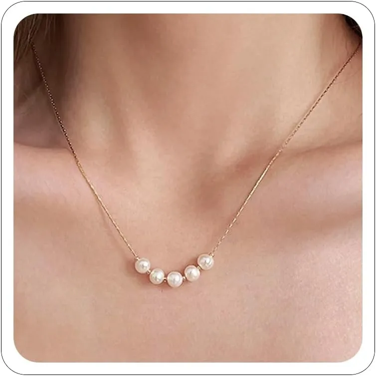 Gold Pearl Necklaces for Women 18K Gold Plated Pearl Necklaces Minimalist Fresh Water Pearl Necklace Dainty White Pearl Choker Pendant Accessories Jewelry