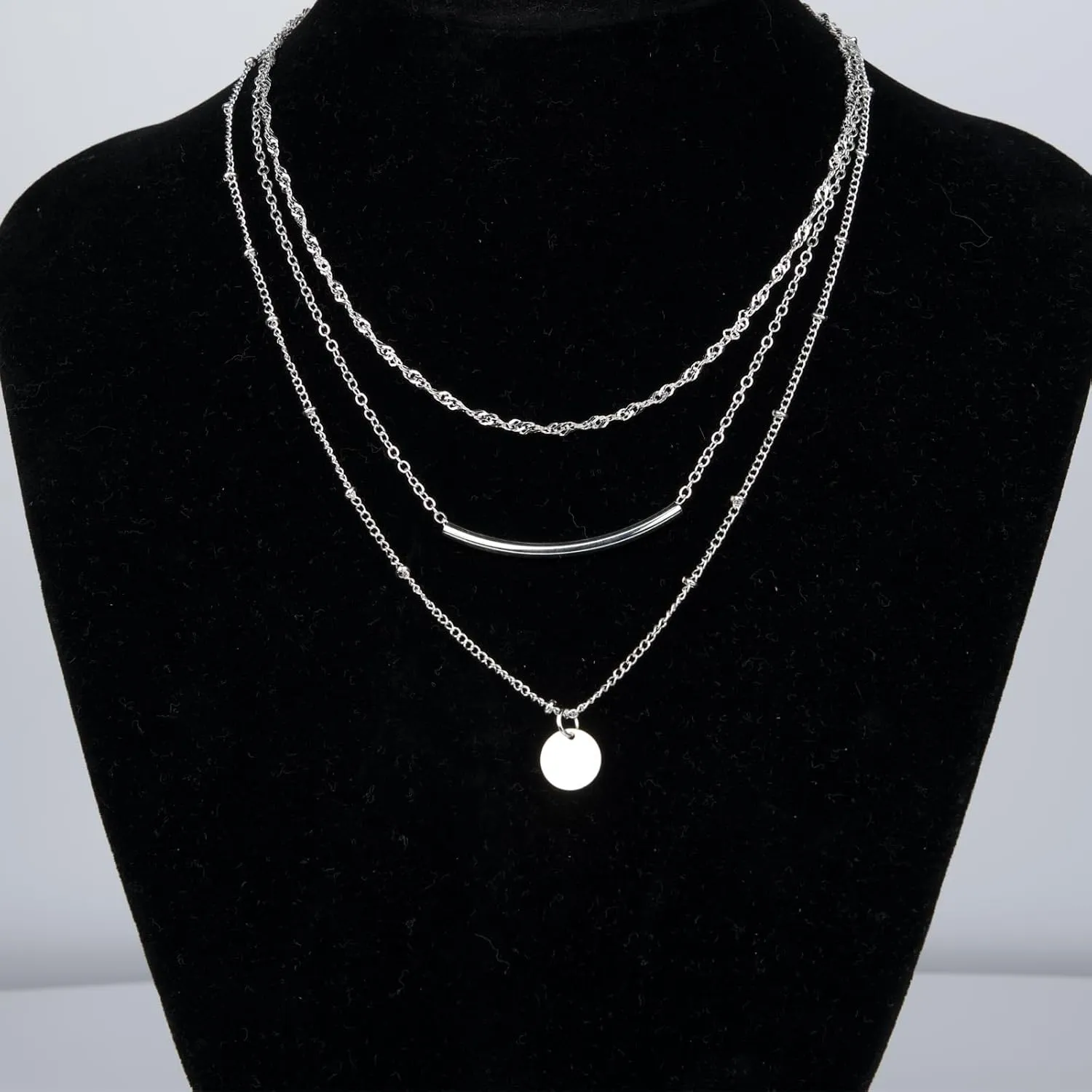 Gold&Silver Necklaces for Women Stackable Trendy Choker Chain Sets Hoop Disc Pendant Necklaces Fashion Jewelry Gift for Women
