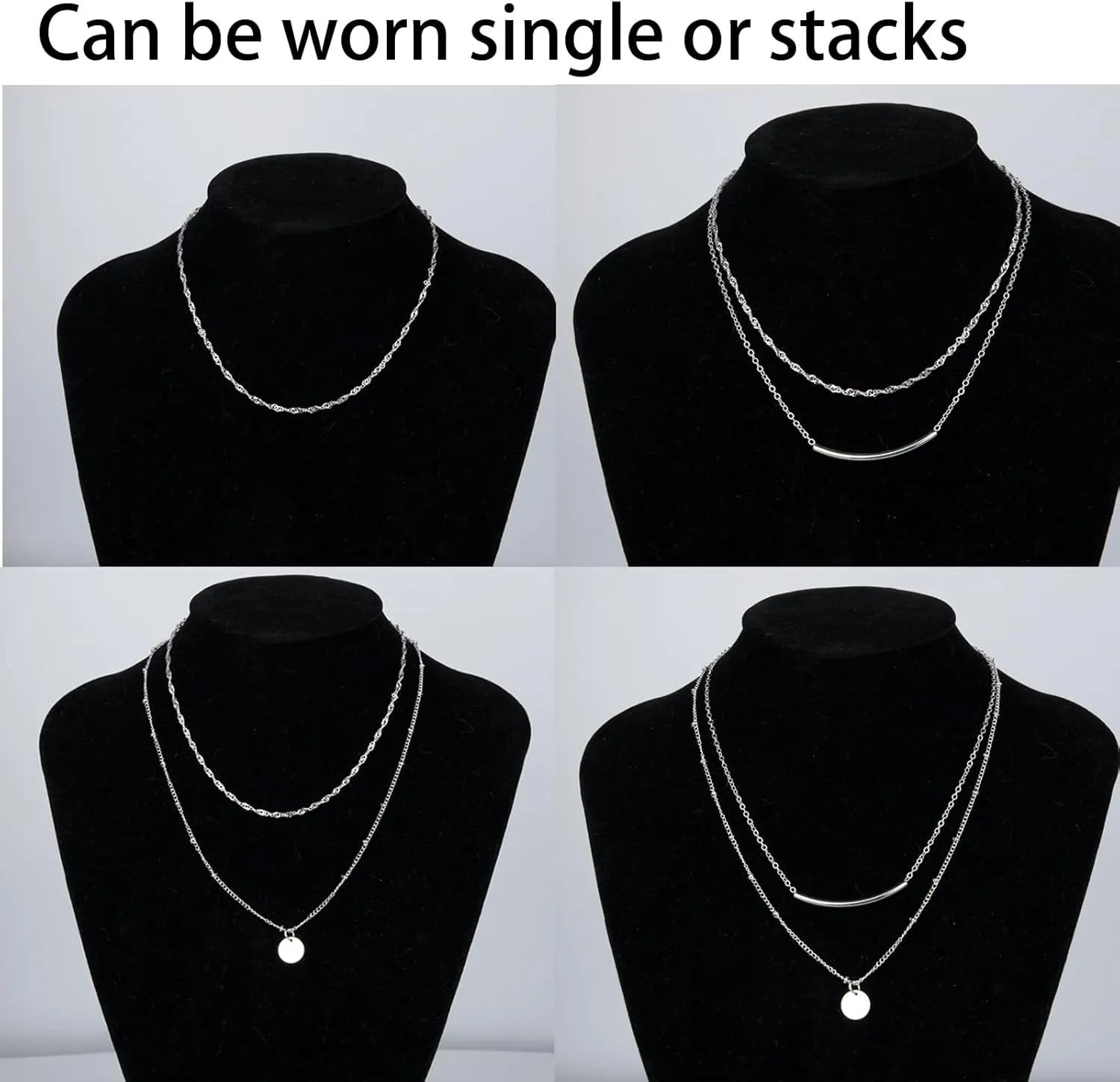Gold&Silver Necklaces for Women Stackable Trendy Choker Chain Sets Hoop Disc Pendant Necklaces Fashion Jewelry Gift for Women