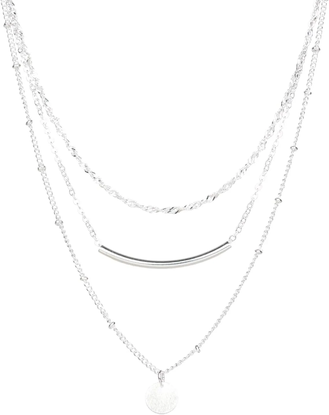 Gold&Silver Necklaces for Women Stackable Trendy Choker Chain Sets Hoop Disc Pendant Necklaces Fashion Jewelry Gift for Women