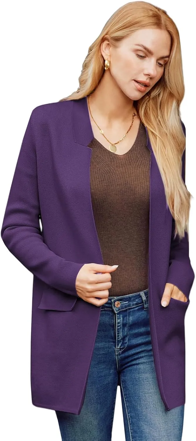 GRACE KARIN Women's 2025 Long Sleeve Knit Cardigan Coat Open Front Notch Collar Sweater Blazer Coatigan Jackets