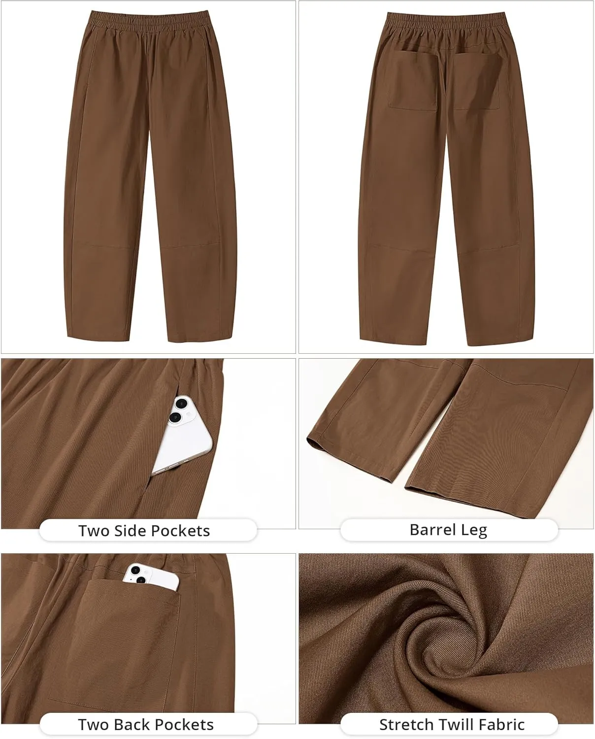 GRAPENT Wide Leg Pants Woman High Waisted Trendy Cropped Barrel Pull On Baggy Elastic Waist Loose Fit Pants with Pockets