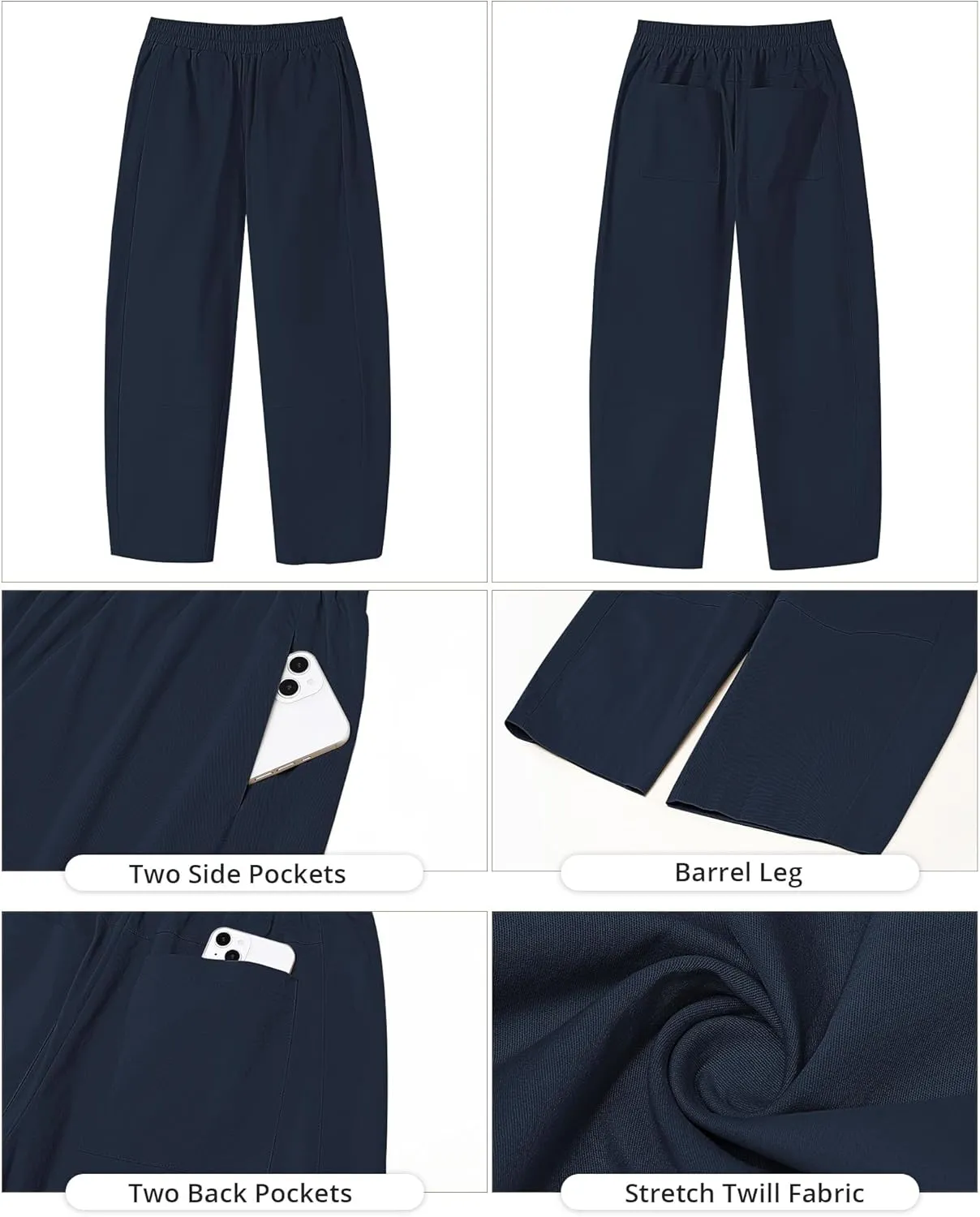 GRAPENT Wide Leg Pants Woman High Waisted Trendy Cropped Barrel Pull On Baggy Elastic Waist Loose Fit Pants with Pockets