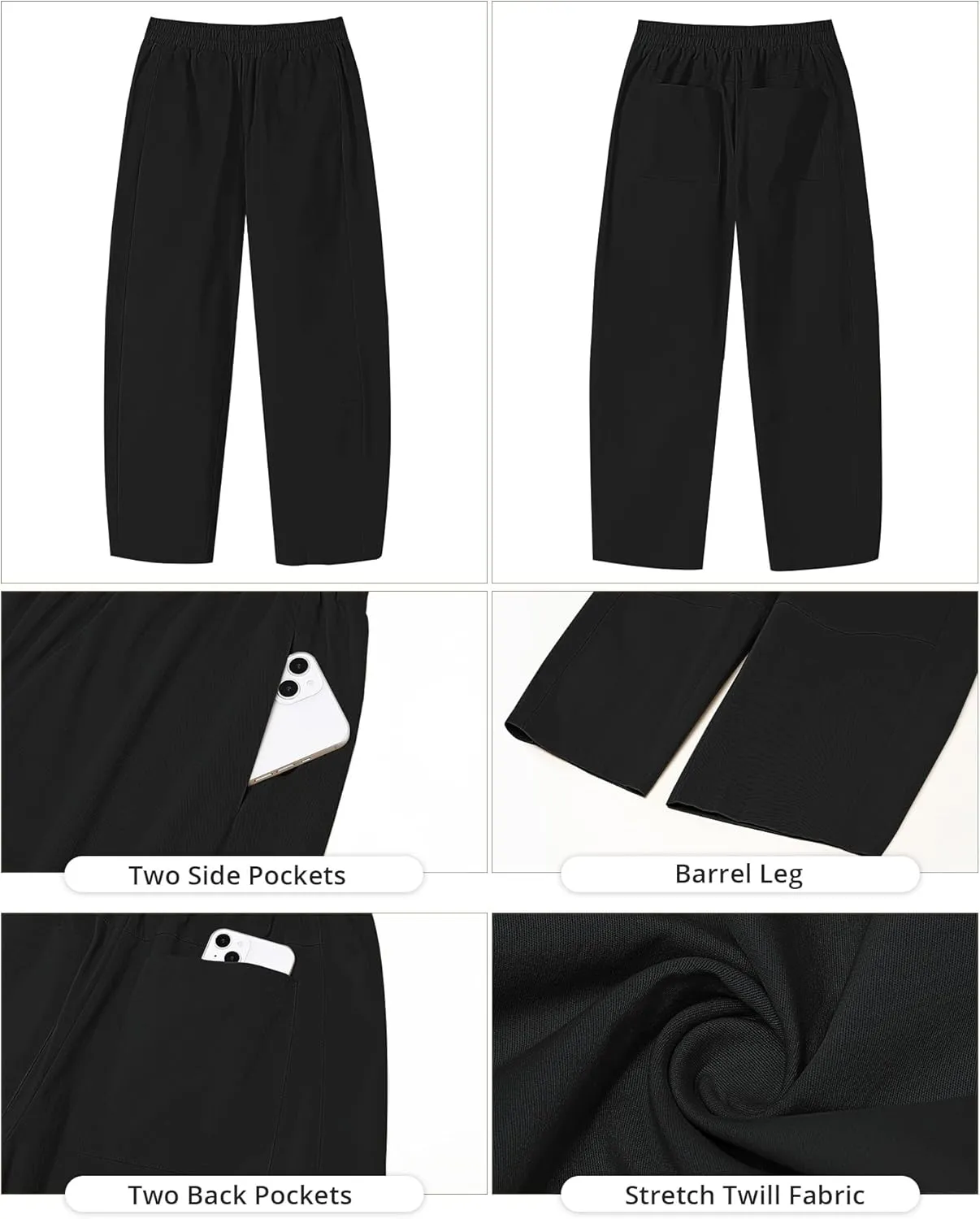 GRAPENT Wide Leg Pants Woman High Waisted Trendy Cropped Barrel Pull On Baggy Elastic Waist Loose Fit Pants with Pockets