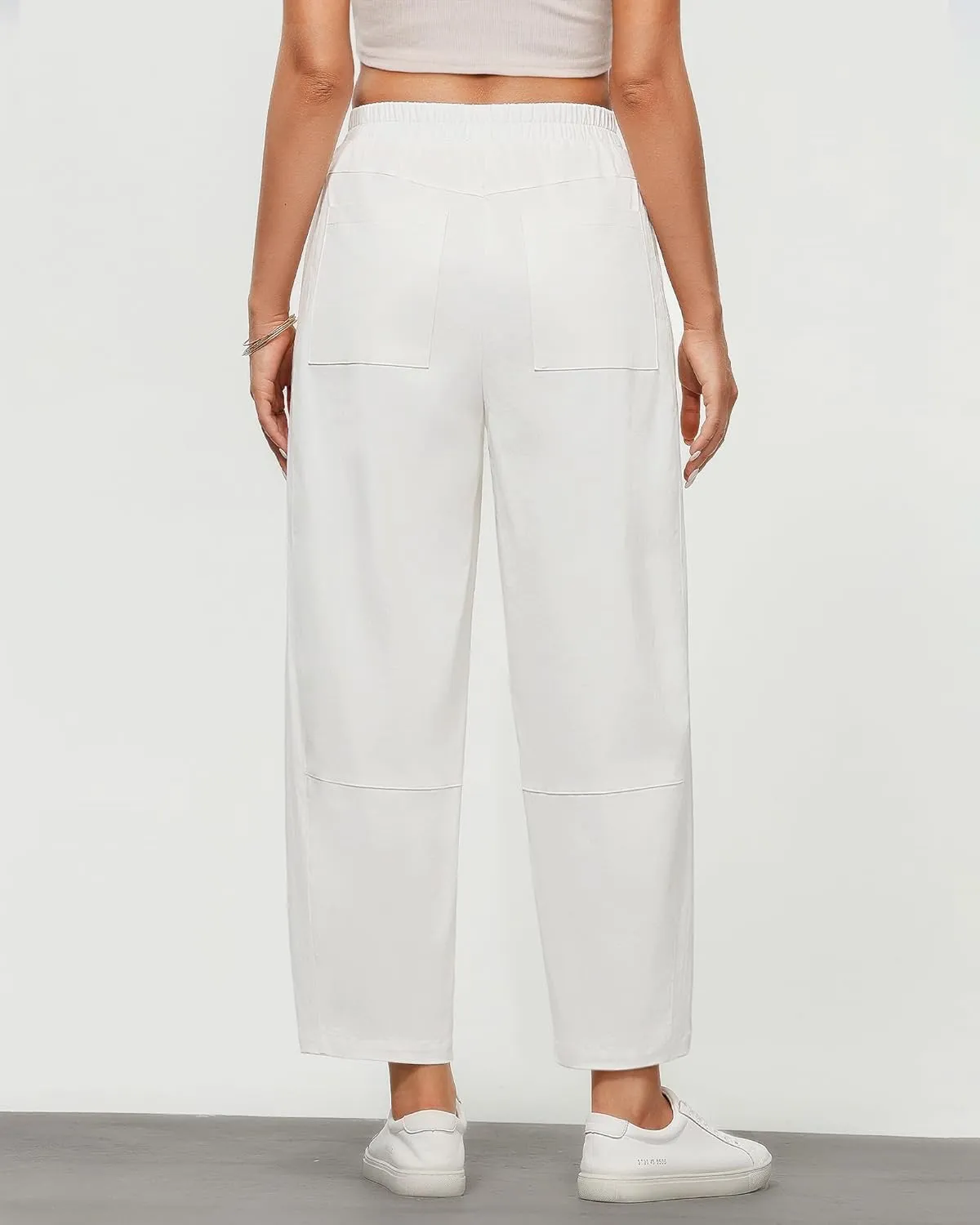 GRAPENT Wide Leg Pants Woman High Waisted Trendy Cropped Barrel Pull On Baggy Elastic Waist Loose Fit Pants with Pockets