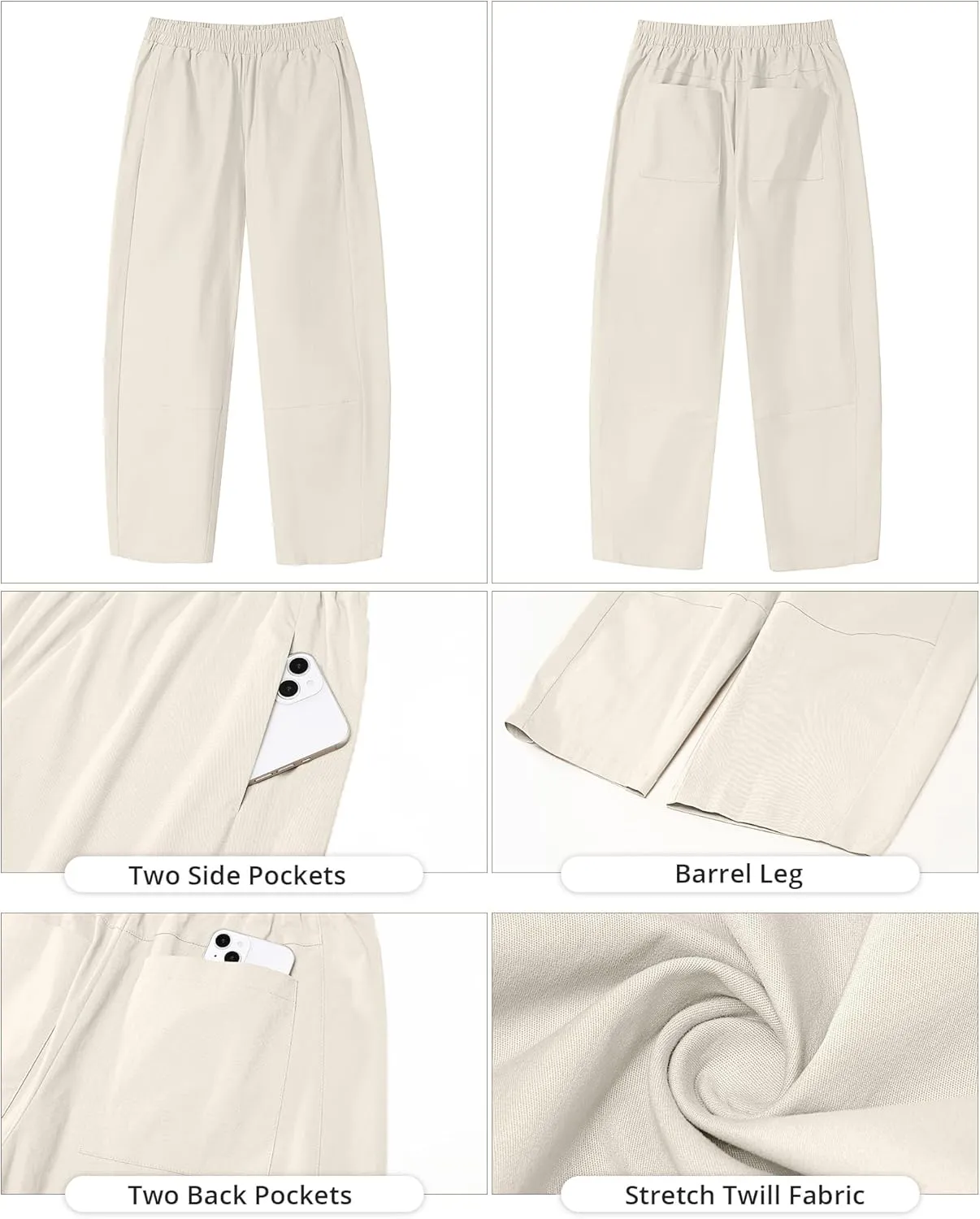 GRAPENT Wide Leg Pants Woman High Waisted Trendy Cropped Barrel Pull On Baggy Elastic Waist Loose Fit Pants with Pockets