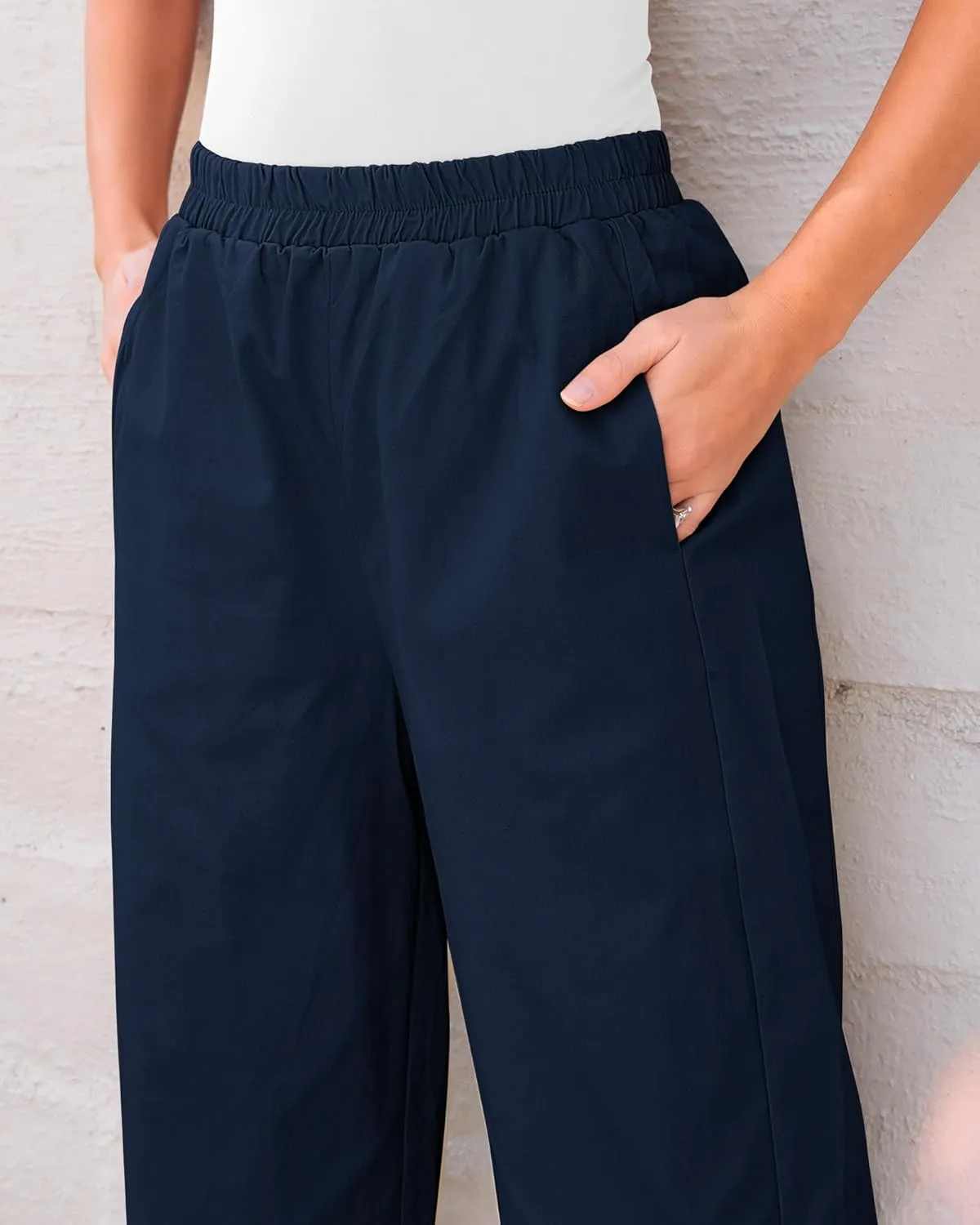 GRAPENT Wide Leg Pants Woman High Waisted Trendy Cropped Barrel Pull On Baggy Elastic Waist Loose Fit Pants with Pockets