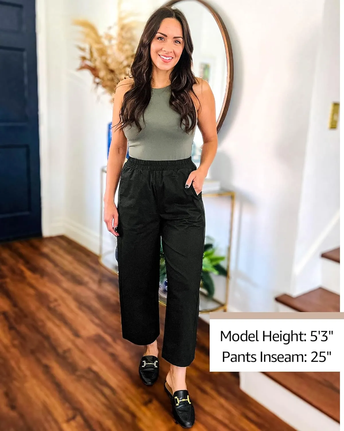 GRAPENT Wide Leg Pants Woman High Waisted Trendy Cropped Barrel Pull On Baggy Elastic Waist Loose Fit Pants with Pockets