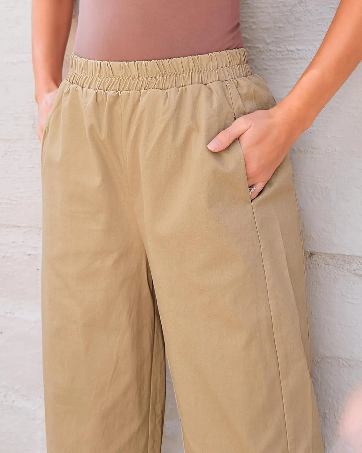 GRAPENT Wide Leg Pants Woman High Waisted Trendy Cropped Barrel Pull On Baggy Elastic Waist Loose Fit Pants with Pockets