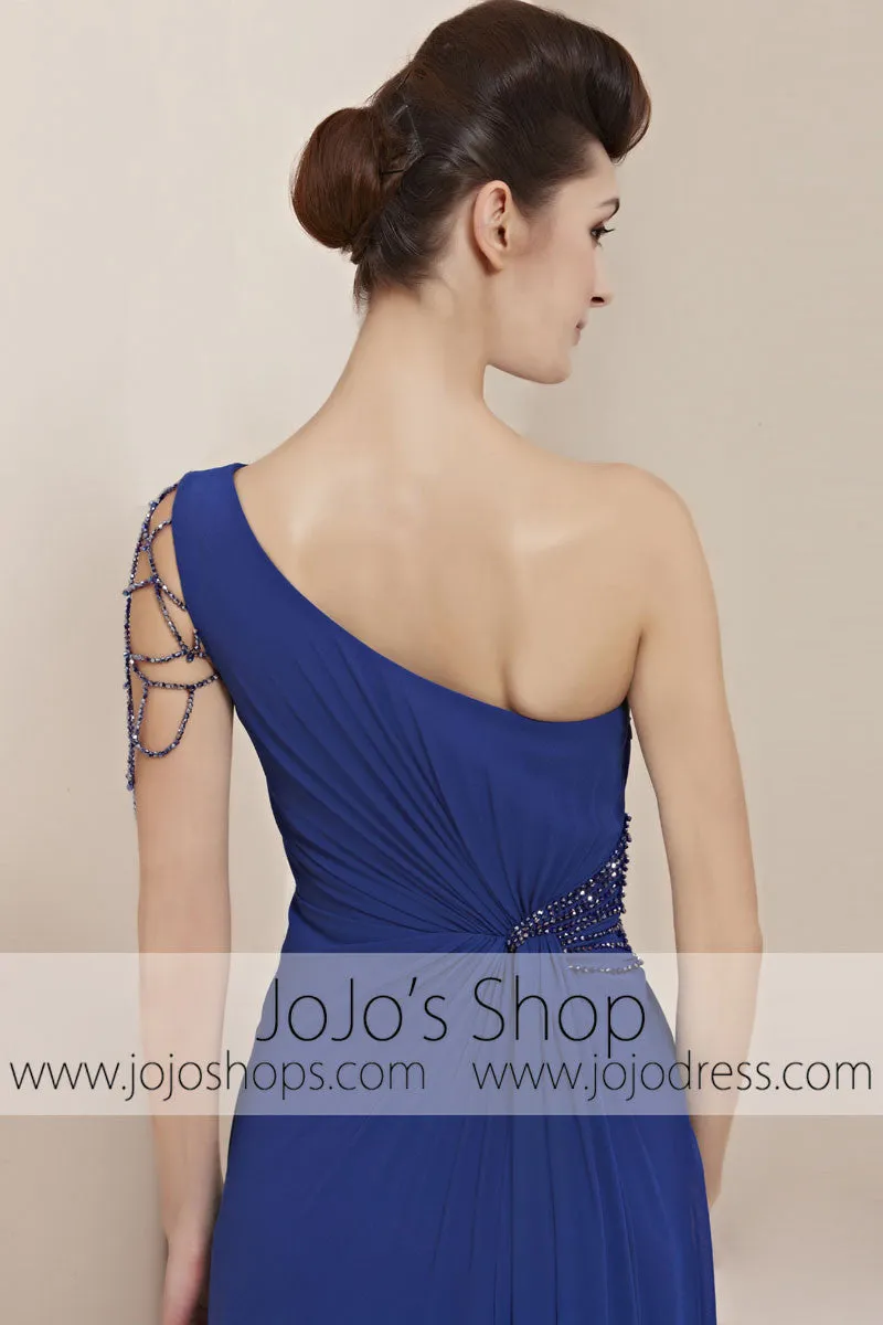 Grecian Blue One Shoulder Sleek Bridesmaid Evening Cocktail Dress CX830055