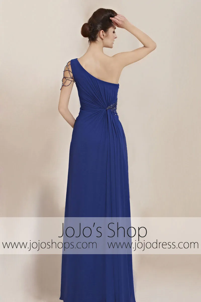 Grecian Blue One Shoulder Sleek Bridesmaid Evening Cocktail Dress CX830055