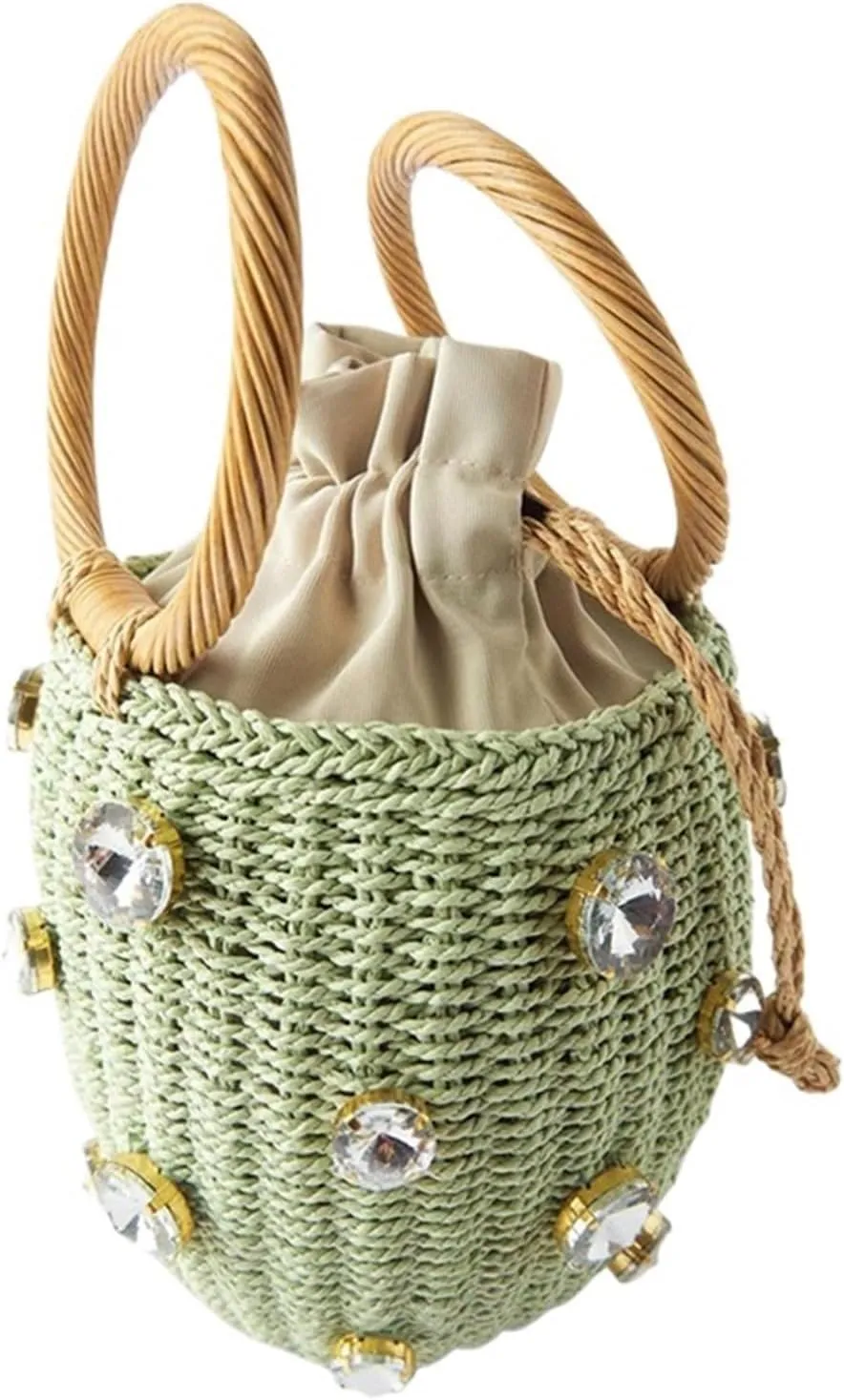 Green Diamonds Straw Handbags for Women Hand-Woven Rattan Bag Female Tote Bag Summer Holiday Bohemia Beach Bag(Brown)