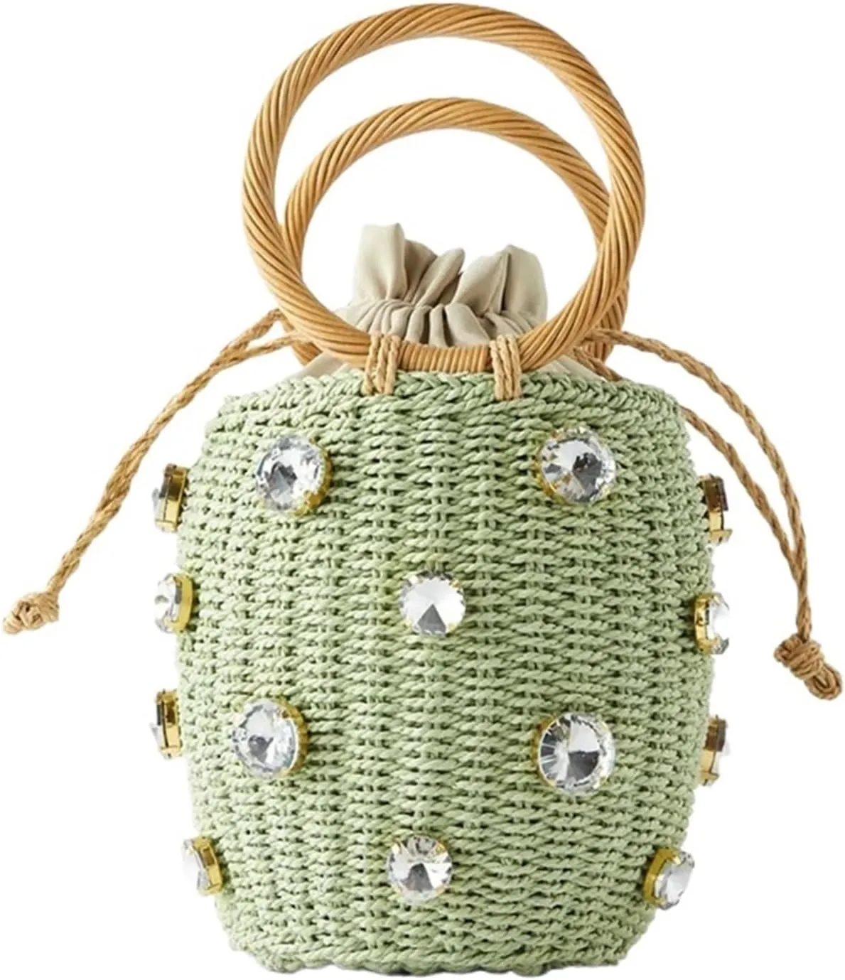Green Diamonds Straw Handbags for Women Hand-Woven Rattan Bag Female Tote Bag Summer Holiday Bohemia Beach Bag(Brown)