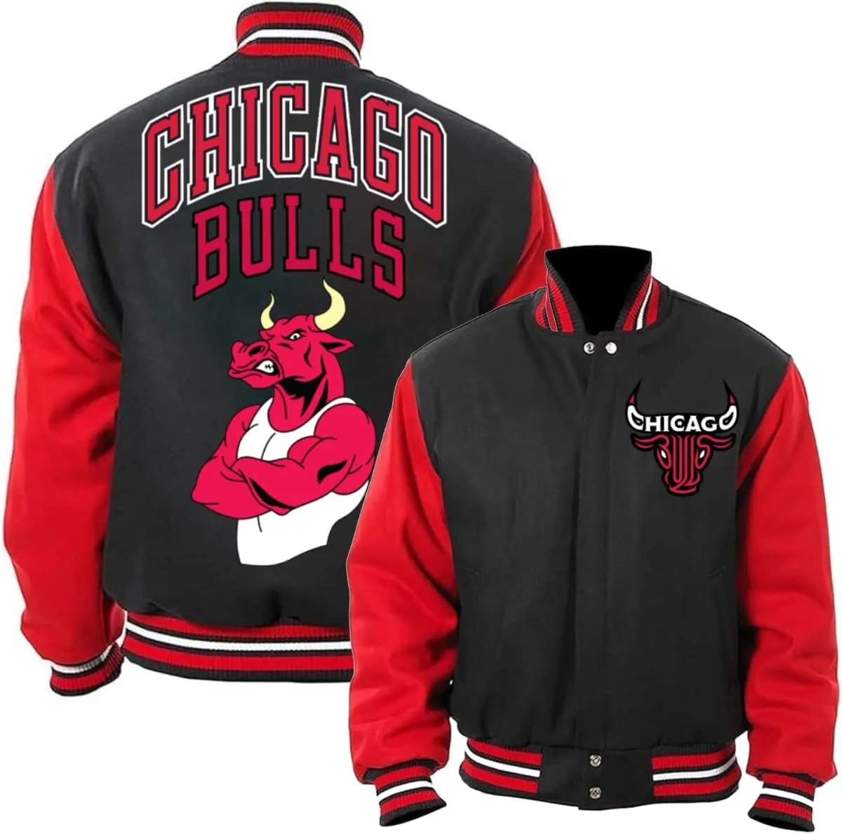 H&D Clothing Men's Chicago Vintage Game Letterman Bull National Basketball Letterman League Varsity Jacket for Men