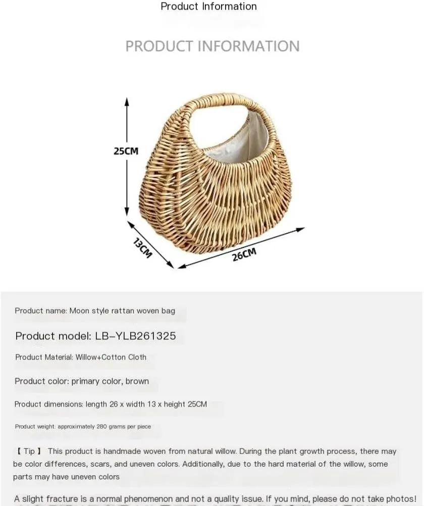 Handbag 2023 New Rattan Bag Hand-held Straw Bag Ladies Basket Retro Woven Bag Women's Bag Straw Bags(Brown)