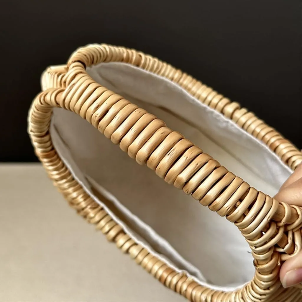 Handbag 2023 New Rattan Bag Hand-held Straw Bag Ladies Basket Retro Woven Bag Women's Bag Straw Bags(Brown)
