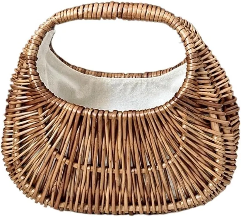 Handbag 2023 New Rattan Bag Hand-held Straw Bag Ladies Basket Retro Woven Bag Women's Bag Straw Bags(Brown)