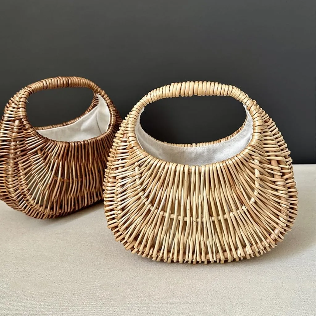 Handbag 2023 New Rattan Bag Hand-held Straw Bag Ladies Basket Retro Woven Bag Women's Bag Straw Bags(Brown)