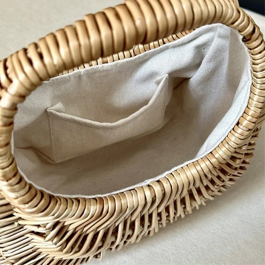 Handbag 2023 New Rattan Bag Hand-held Straw Bag Ladies Basket Retro Woven Bag Women's Bag Straw Bags(Brown)