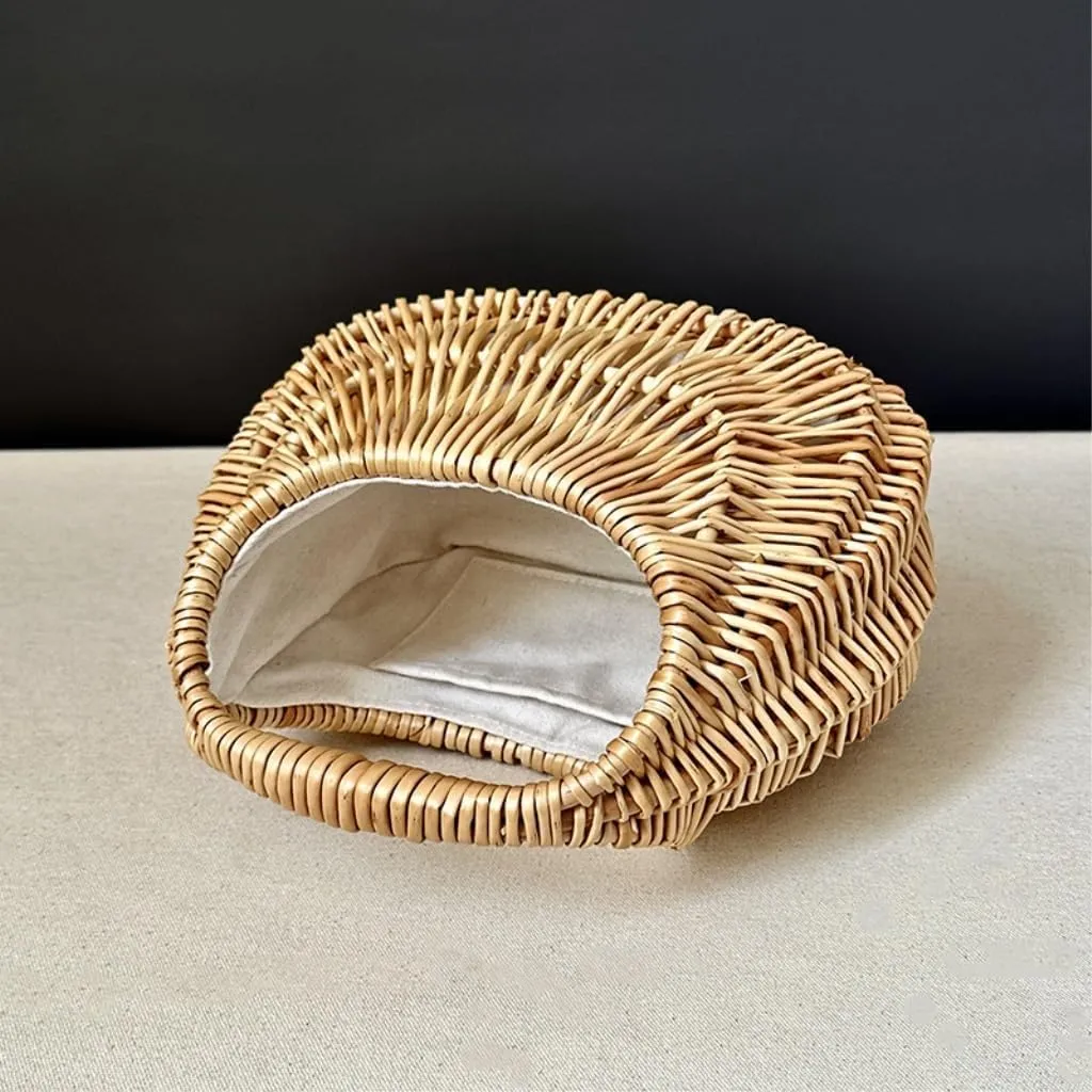 Handbag 2023 New Rattan Bag Hand-held Straw Bag Ladies Basket Retro Woven Bag Women's Bag Straw Bags(Brown)