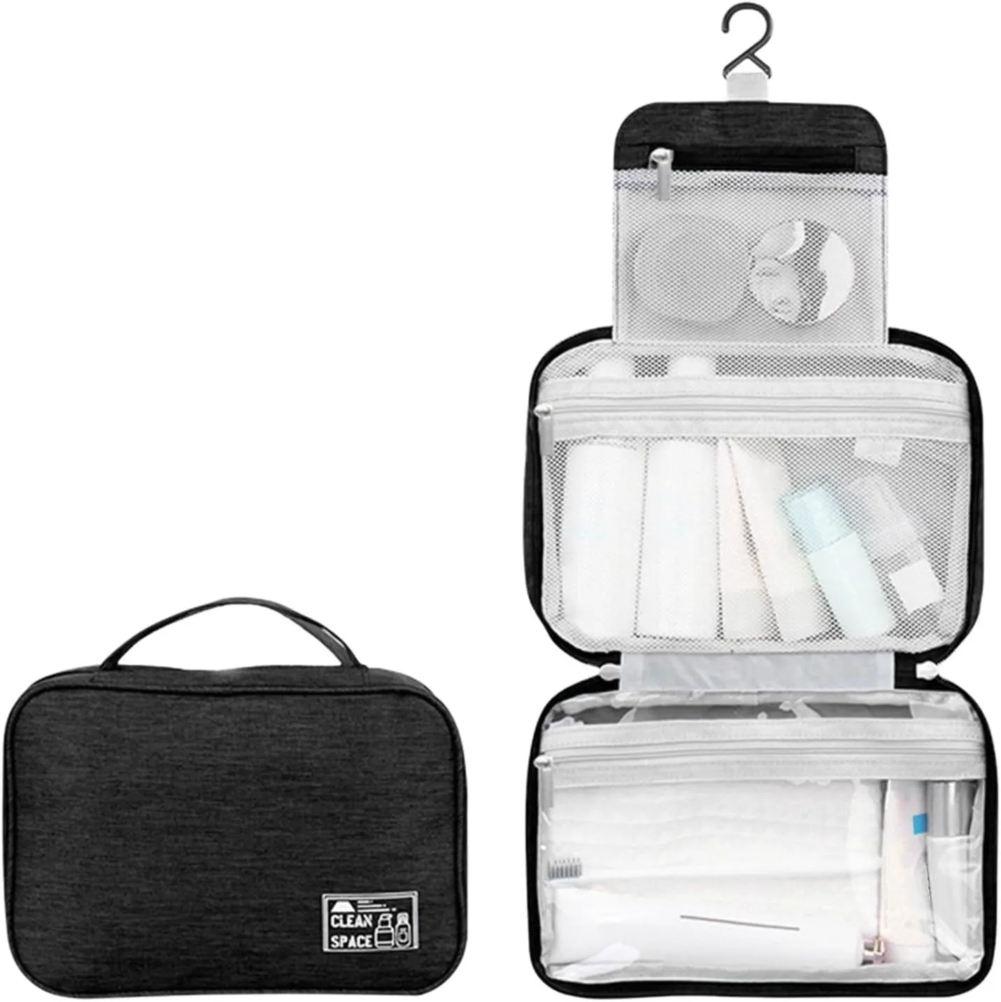 Hanging Travel Toiletry Bag for Men,10" X 6.5" Makeup Bag Organizer,Large Capacity Portable Foldable Toiletries Travel Bag with Compartment,Waterproof Travel Cosmetic Bag,Travel Accessories