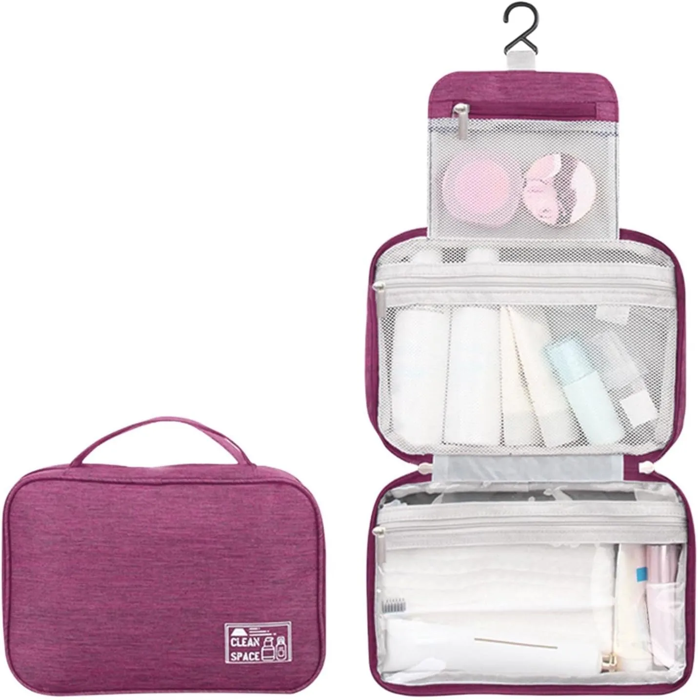 Hanging Travel Toiletry Bag for Men,10" X 6.5" Makeup Bag Organizer,Large Capacity Portable Foldable Toiletries Travel Bag with Compartment,Waterproof Travel Cosmetic Bag,Travel Accessories