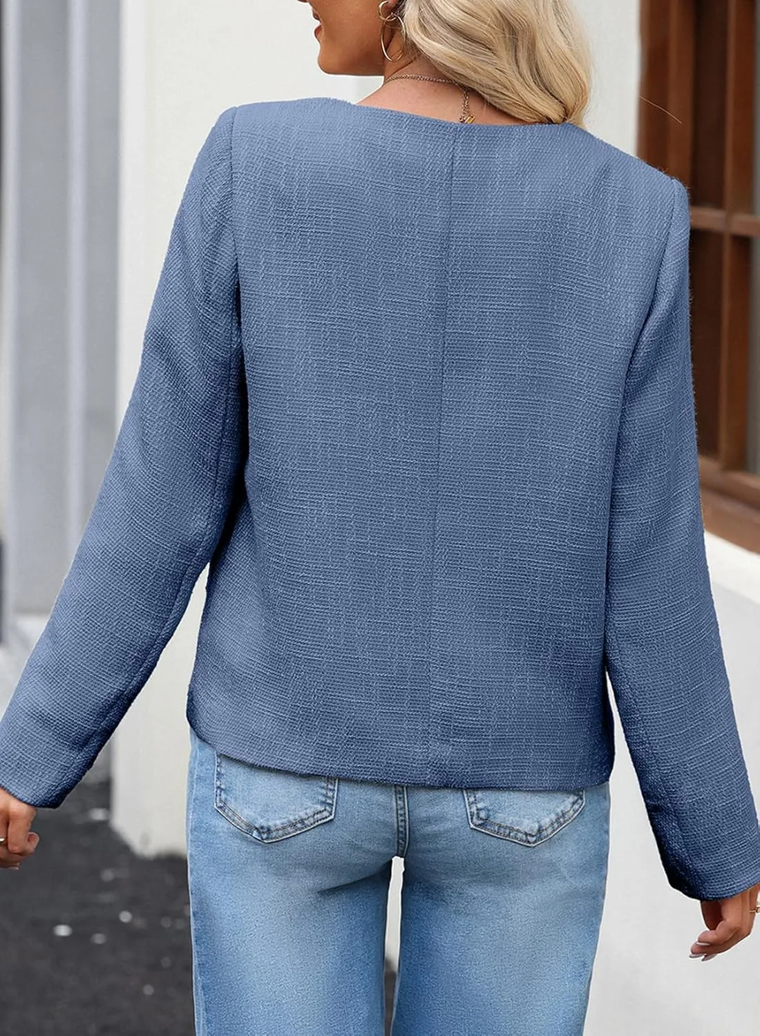 Happy Sailed Womens Cropped Tweed Blazers Casual Long Sleeve Double Breasted Open Front Blazer Jackets Work Suits