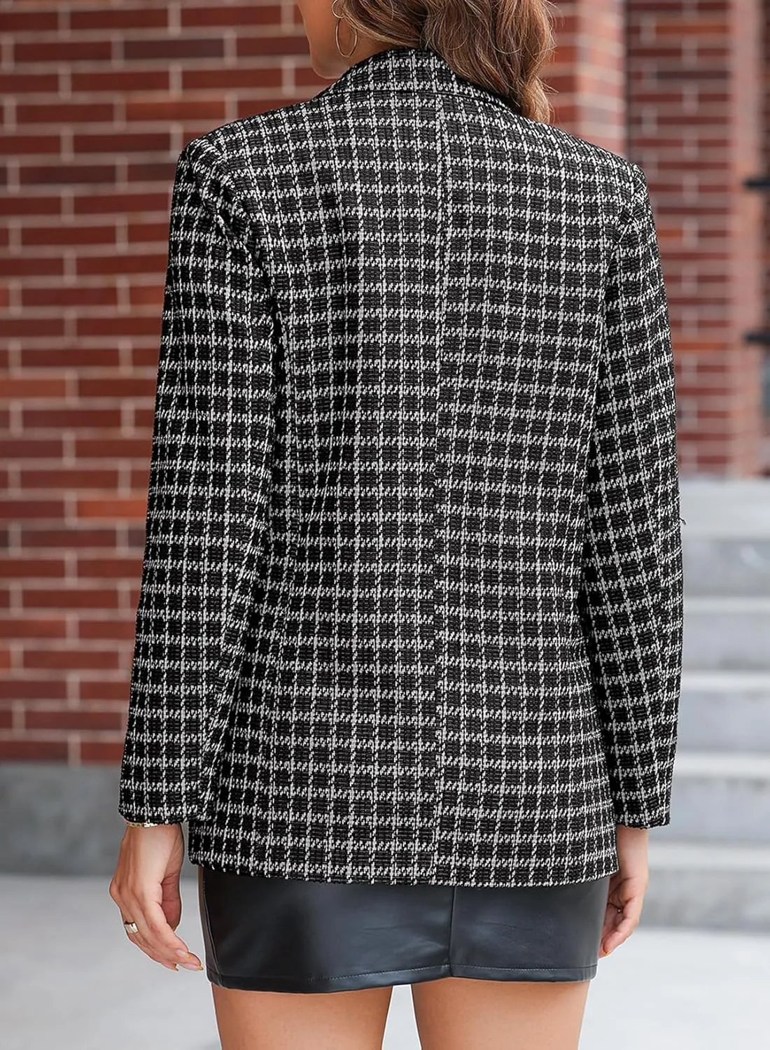 Happy Sailed Womens Plaid Tweed Blazers Dressy Casual Long Sleeve Double Breasted Open Front Blazer Jackets Work Suits