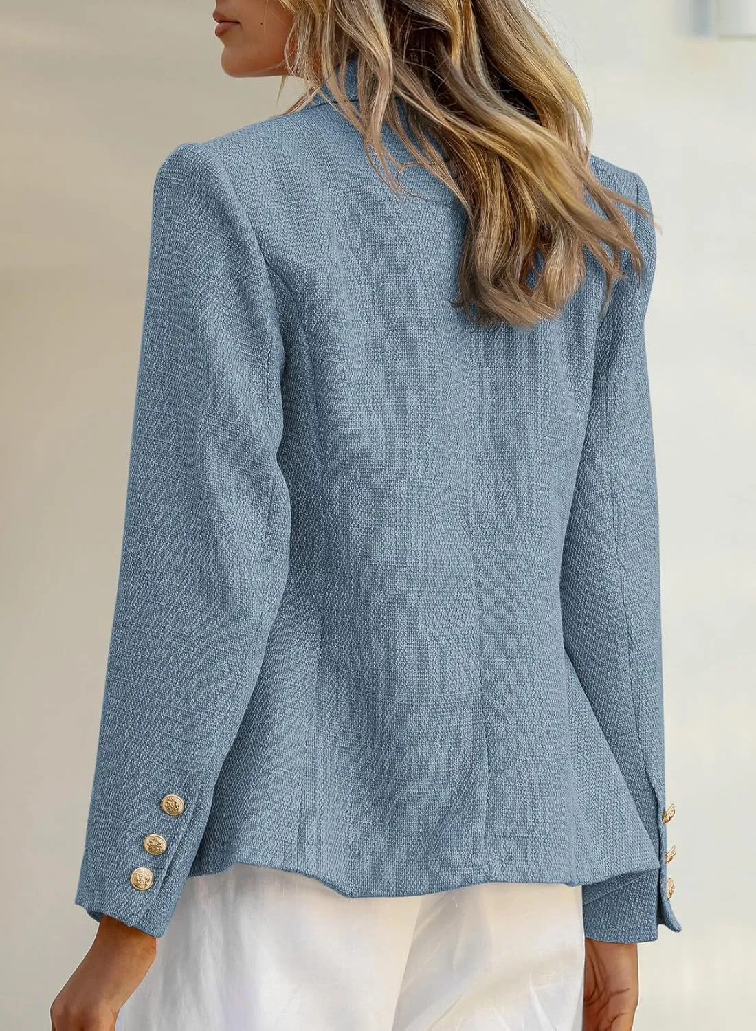 Happy Sailed Womens Tweed Blazers Casual Long Sleeve Double Breasted Open Front Blazer Jackets Work Suits