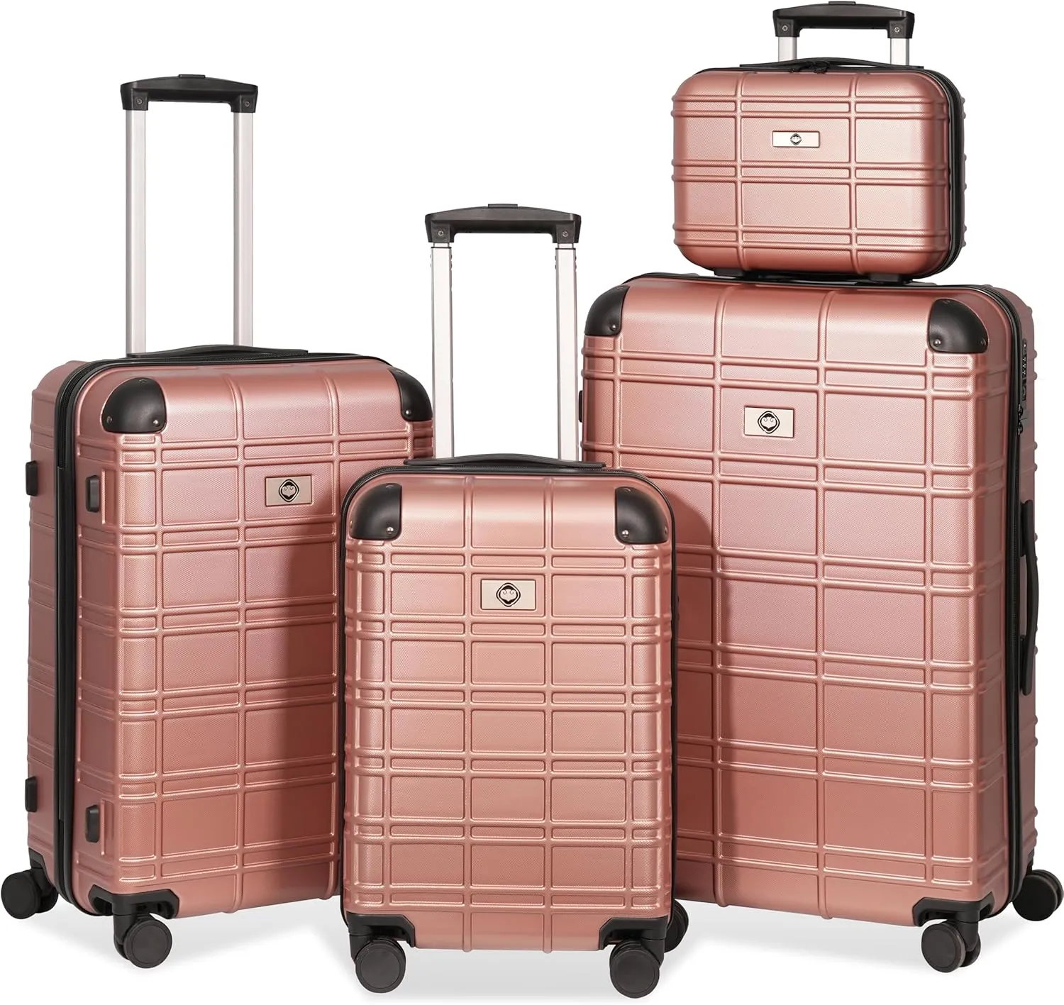 Hardshell Luggage Set, 4-Piece Durable ABS PC Suitcase with Spinner Wheels, Lightweight and Stylish Design, Rose Gold
